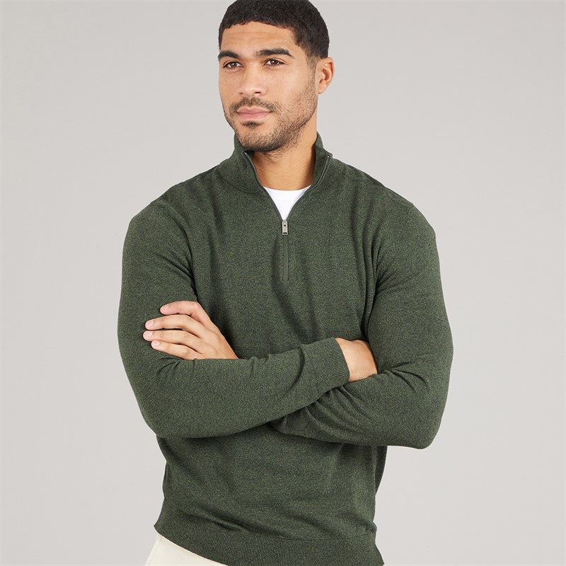 1 4 Zip Knit Jumper Forest Night