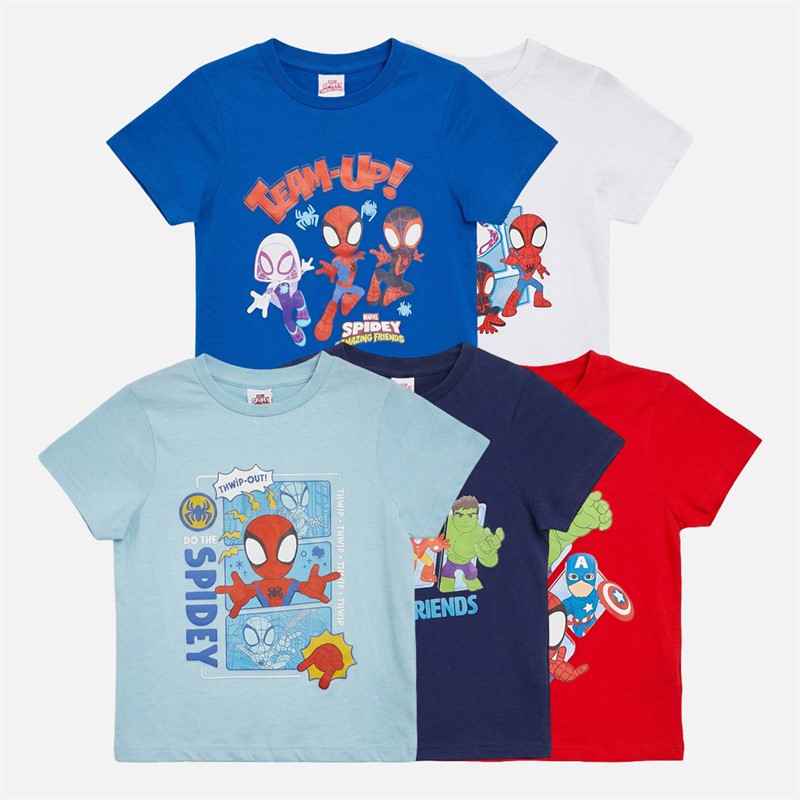 Boys Spidey And Friends Five Pack T-Shirts Multi