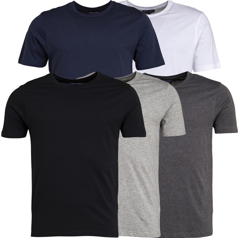Lazeout Five Pack T Shirt Black Grey White Charcoal Marl Total Eclipse