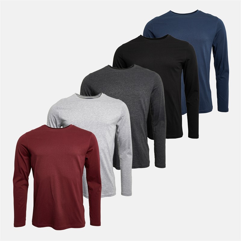 Burnetti Five Pack Long Sleeve Tops Black Charcoal Marl Navy Grey Marl Tawny Port