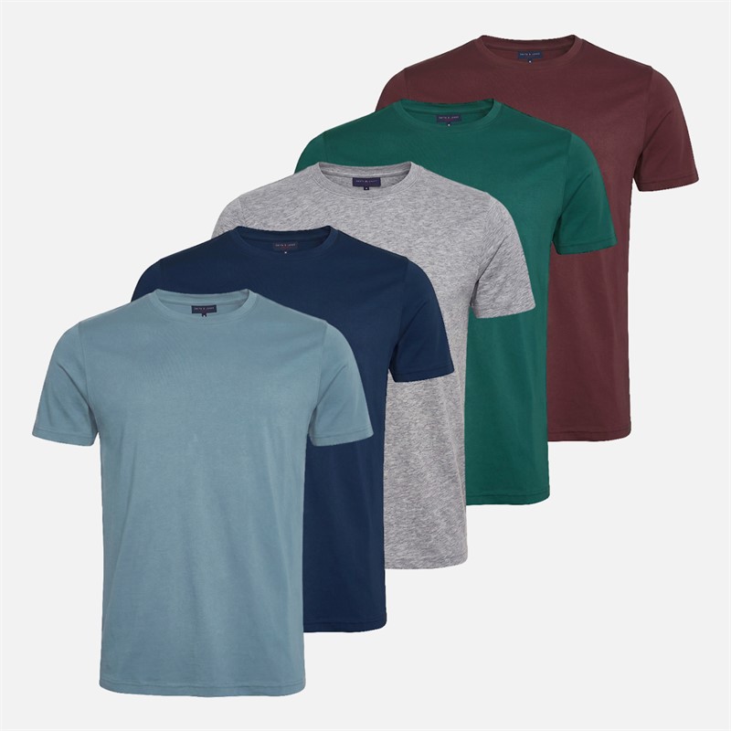 Bucky Five Pack T Shirts Teal Grey Marl Burgundy Navy Steel