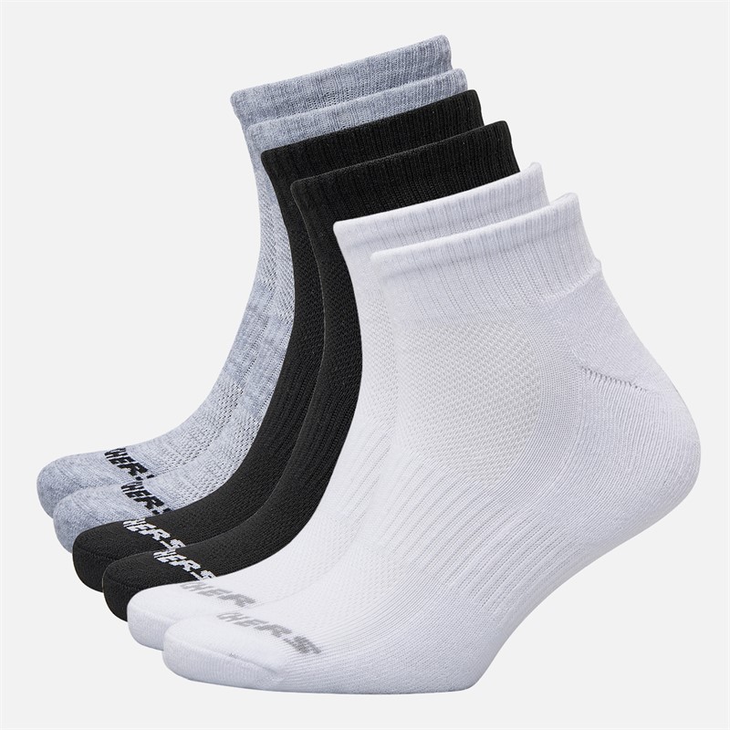 Six Pack Quarter Socks White Black Grey